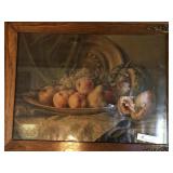 Victorian Print Still Life of Fruit in Oak Frame