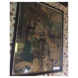 Print of Young Lady Feeding Deer and Birds