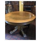 Vintage Oak Claw Foot Circular Extension Table