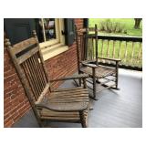 2 Oak Slatted Seat and Back Porch Rocking Chairs