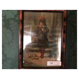 Vintage Print of Young Girl Feeding Birds