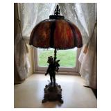 Ornate Slag Glass Table Lamp