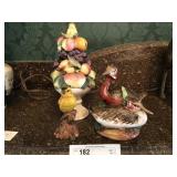 Ceramic Basket of Fruit with Ceramic Ducks