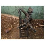 Bronze Statue of Girl Playing with Kitten