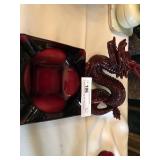 Ruby Glass Ashtray and Contemporary Dragon Figure