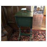 Green Paint Decorated Double Lid Sewing Box