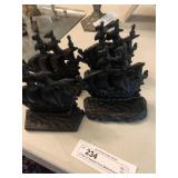 2 Pairs of Sailship Form Metal Book Ends