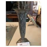 Tall Incised Decorated Plated Bud Vase
