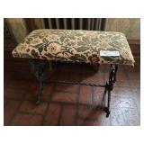 Vintage Stool with Scrolled Iron Base