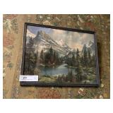 Vintage Print of Cottage on Lake