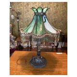 Vintage Green Slag Glass Table Lamp