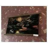 Felt Hand Painted Picture of House with Swans