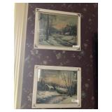 2 Vintage Snow Scene Prints