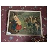 Print of 2 Young Girls with Deer