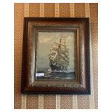 Print of Sail Ship at Sea in Original Frame