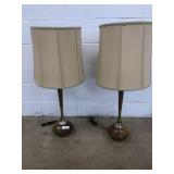 (2) Mid Century Wood & Brass Table Lamps