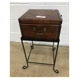 Wooden Lift Lid Box on Metal Base