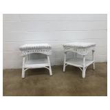 (2) White Wicker End Tables