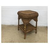 Wicker Side Table With Lower Shelf