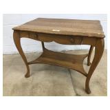 Oak Library Table with Lower Drawer and Shelf