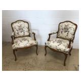 (2) French Floral Upholstered Arm Chairs
