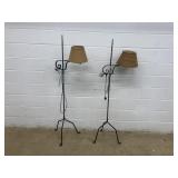 Pair of Wrought Iron Adj. Bridge Lamps