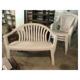 (4) Plastic Patio Chairs/Bench