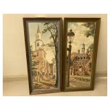 (2) Colonial Prints of Brick Buildings
