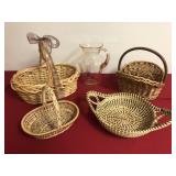 Box Lot- Baskets, Glass Pitcher