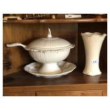 Ceramic Soup Terrine, Egg Plate, and Vase