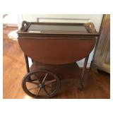 Wooden Rolling Tea Cart with Drop Leaves