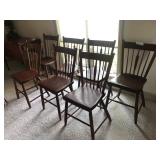 Set of 7 Plank Seat Spindle Back Kitchen Chairs