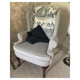 Upholstered Queen Anne Style Wing Back Chair