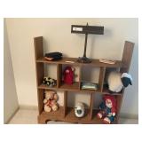 Items on Bookshelf- Desk Lamp, Stuffed Animals,
