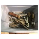 Small Bin of Tools- Vice Grips, Shears, Etc.