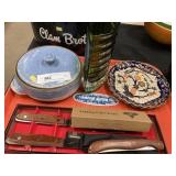 Art Glass Vase, Filet Knife, Stoneware Dish, etc.