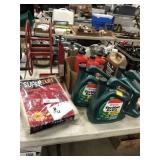 Air Hose Reel, Drop Cloths, (3) Gal. of 15-40 Oil
