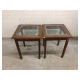 (2) Oak Acid Etched Side Tables