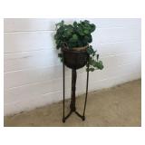 Turned Wood Wicker Plant Stand