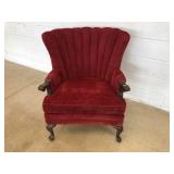 Vtg. Red Upholstered Wing Back Chair