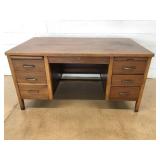 Vtg. Wooden Double Pedestal Desk