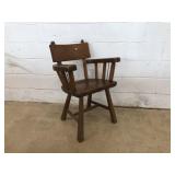 Vtg. Plank Seat Arm Chair