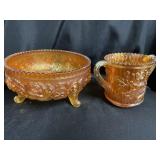 Rose Pattern Carnivalware Footed Dish and Spooner