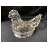Glass Hen Form Candy Container