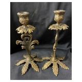 (2) Early Gilt Plated Candle Stick Holders