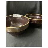 (2) Brown Glazed Stoneware Mixing Bowls