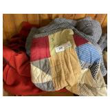 Large Red Wool Blanket & Handmade Quilt