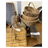 Baskets, Wicker Covered Bottle, etc.