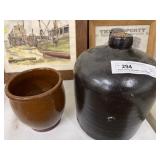 Black Glazed Stoneware Jug, Redware Open Crock