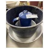 (4) Agate Pcs.- Pail, Wash Basin, Coffee Pot